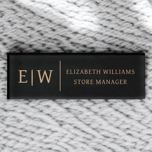 バッジマグネットブラック金ゴールドモノグラム従業員名タグ 名札