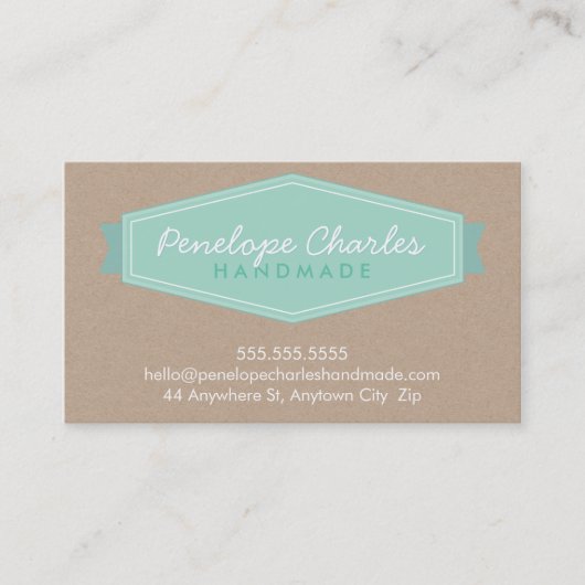 バッジモダンロゴパステルミントはっきりしたエコクラフト 名刺 (正面)