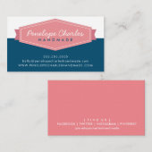 バッジモダンロゴレトロなコーラルピンクのダークブルー 名刺 (正面/裏面)