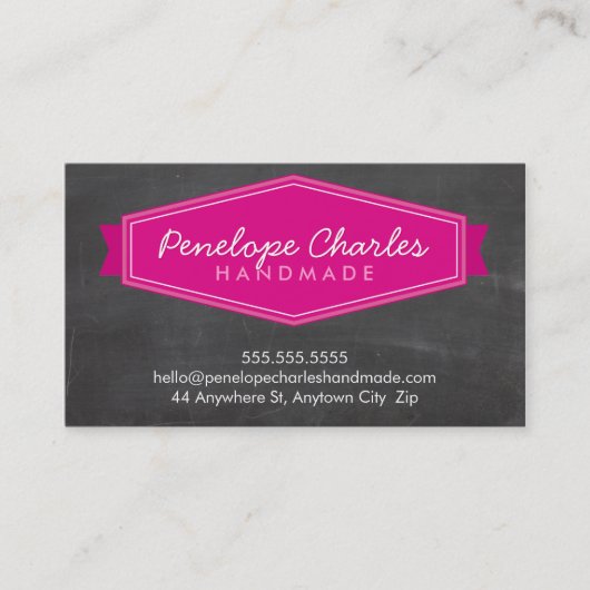 バッジモダンロゴ明るいピンクのチョークはっきりしたボード 名刺 (正面)