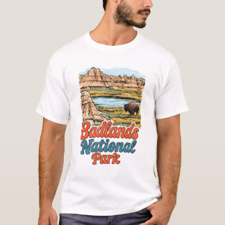 バッジランズ国立公園 ビュート 景観 アメリカバイソン Tシャツ