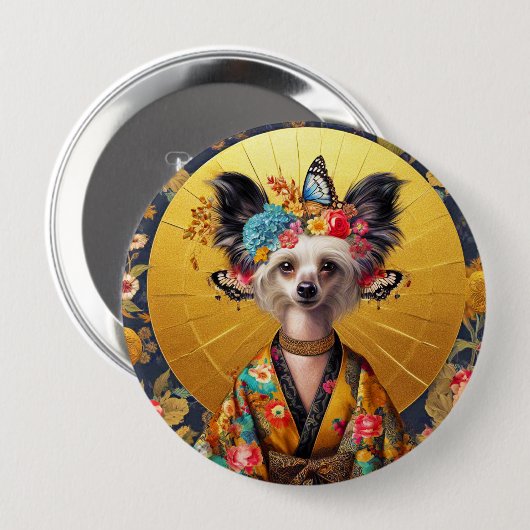 バッジ中国のクリステッド犬アート 缶バッジ (正面&裏面)