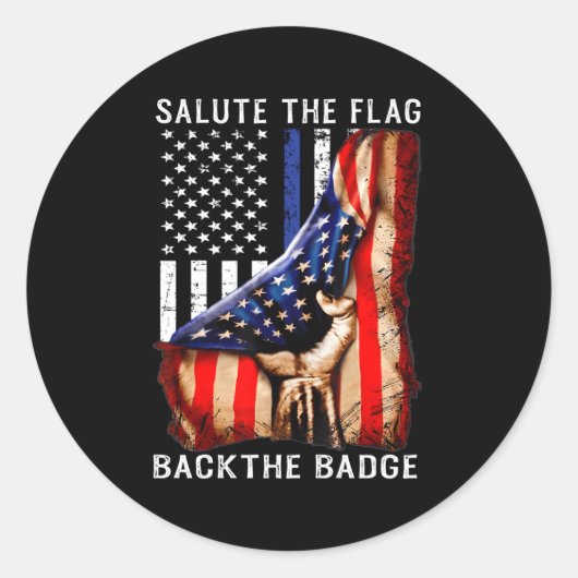 バッジ旗警官の手を戻す旗に敬意を表する ラウンドシール (正面)