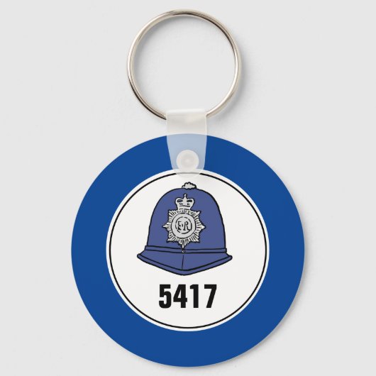 バッジ番号巡査ヘルメット。キーリング キーホルダー (正面)