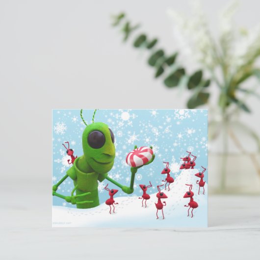 バッタおよび蟻のクリスマスの郵便はがき シーズンポストカード (スタンド正面)