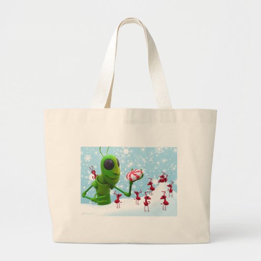 バッタおよび蟻のクリスマス ラージトートバッグ (正面)