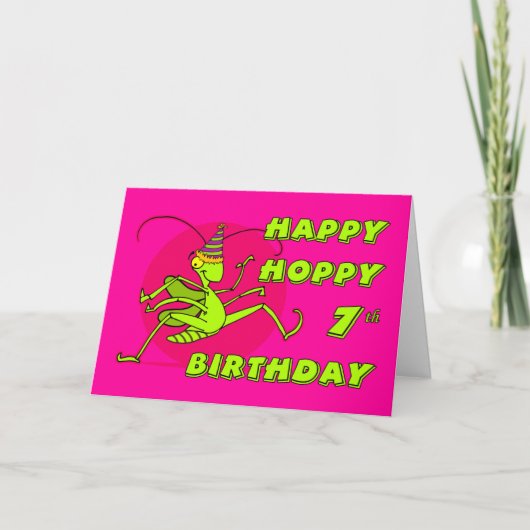 バッタと幸せな7歳の誕生日 カード (正面)