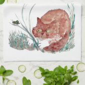 バッタは子ネコ、Sumi-eを悩まします キッチンタオル (折り畳み)