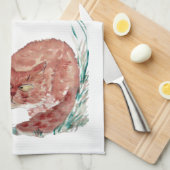 バッタは子ネコ、Sumi-eを悩まします キッチンタオル (四つ折り)