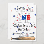 バッターアップベースボールファースト誕生日 招待状 (正面/裏面)