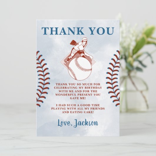 バッターアップベースボールボーイズ誕生日サンキューカード 招待状 (スタンド正面)