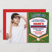 バッターアップベースボールボーイ誕生日フォト招待状 招待状 (正面/裏面)