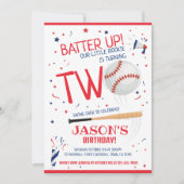バッターアップベースボールレッドリトルルーキー2回目の誕生日 招待状 (正面)