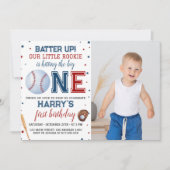 バッターアップベースボール1歳の招待状 サンキューカード (正面)
