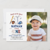 バッターアップベースボール1歳の招待状 サンキューカード (正面)