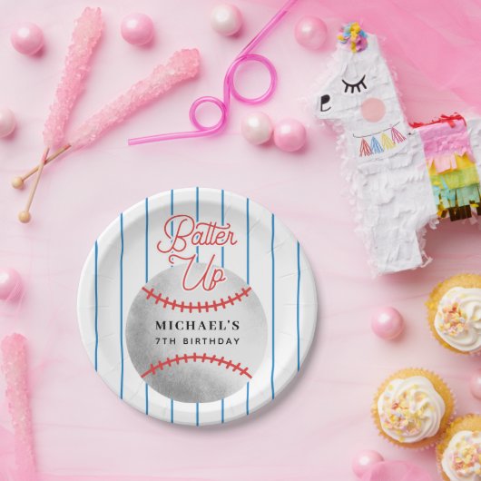 バッターアップボーイズ野球テーマ誕生会 ペーパープレート (パーティー)