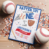 バッターアップリトルルーキーかわいい野球かわいい1歳の誕生日 招待状