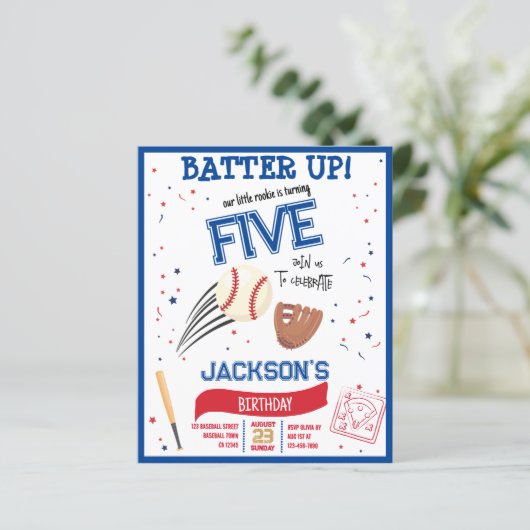 バッターアップルーキーベースボールバジェット誕生日招待状 (スタンド正面)