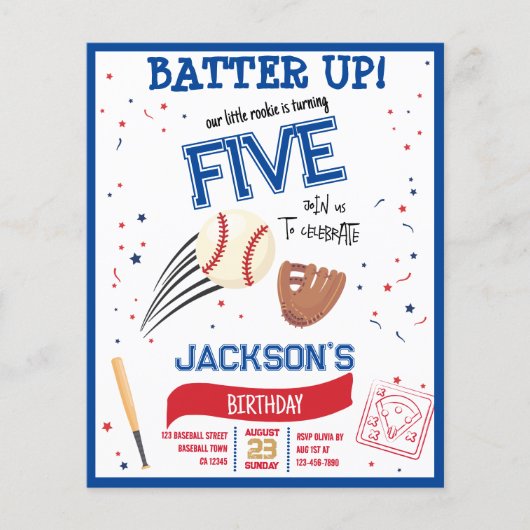 バッターアップルーキーベースボールバジェット誕生日招待状 (正面)