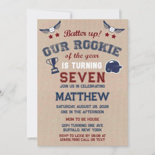 バッターアップ我々の小さなルーキーはAdd Age Inv回転している 招待状 (正面)