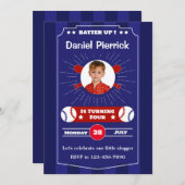 バッターアップ！ブルー&レッド野球4th誕生日パーティー 招待状 (正面/裏面)