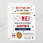 バッターリー！かわいい野球テーマの誕生日パーティー 招待状 (正面/裏面)