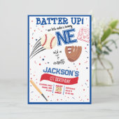 バッターローキーかわいい野球1歳誕生日 招待状 (スタンド正面)