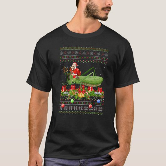 バッタ醜いサンタ乗馬バッタのクリスマス Tシャツ (正面)