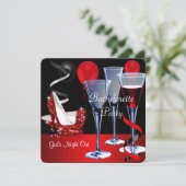 バッチェロレットパーティーレッドシューハイヒールのワイングラス 招待状 (スタンド正面)