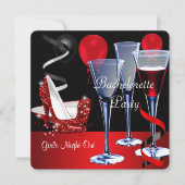 バッチェロレットパーティーレッドシューハイヒールのワイングラス 招待状 (正面)