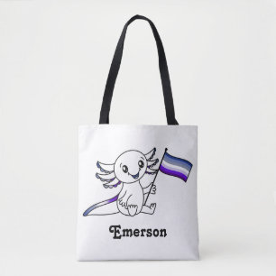 バッチレズビアンプライド国旗LGBTQ+付きカワイアキソロトル トートバッグ