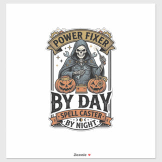 バッテリー修理の魔女 楽しいハロウィーン技術者Shirt シール