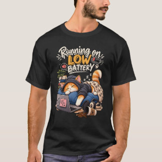 バッテリー残量が少ない眠い猫 かわいい猫のユーモア Tシャツ