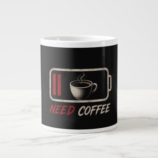 バッテリー残量少なめ コーヒー飲まなきゃ – ジャンボコーヒーマグカップ (正面)