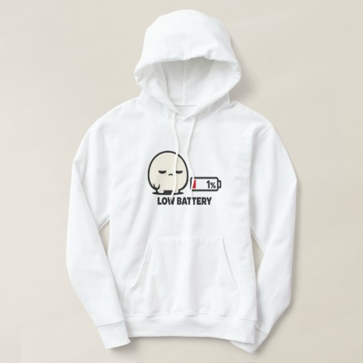 バッテリー残量1% - かわいい疲れたキャラクターのミニマリストA パーカ (デザイン正面)