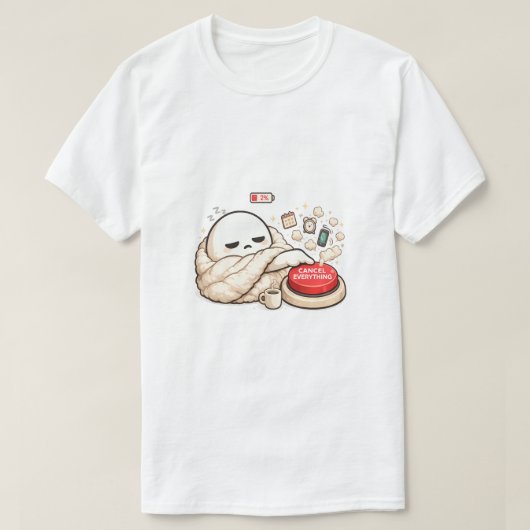 バッテリー2% 終了のおしらせ Tシャツ (デザイン正面)