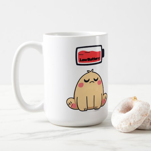 バッテリ低下ムード – おもしろい漫画ドードル コーヒーマグカップ (ドーナツ)