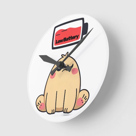 バッテリ低下ムード – おもしろい漫画ドードル ラウンド壁時計 (傾斜)