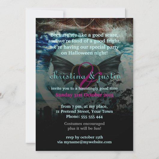 バットウィングムーンフェアリー・テールハロウィンパーティー 招待状 (裏面)