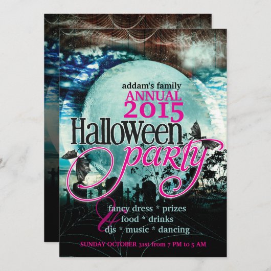 バットウィングムーンフェアリー・テールハロウィンパーティー 招待状 (正面/裏面)