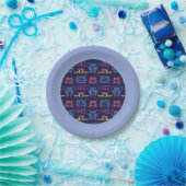 バットホイール™ネオン輪郭パターン ペーパープレート (パーティー)