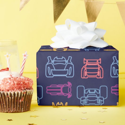 バットホイール™ネオン輪郭パターン ラッピングペーパー (誕生日パーティー)