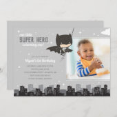 バットマンすごいヒーローファースト誕生日 – 写真 招待状 (正面/裏面)