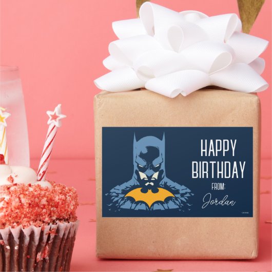 バットマンは金ゴールドでバストを粉砕 |ハッピーホリデー 長方形シール (パーティー)