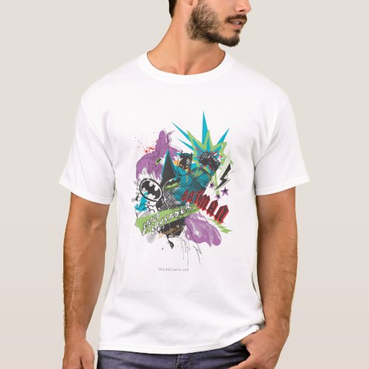 バットマンキャベド十字軍ネオンコラージュ Tシャツ (正面)