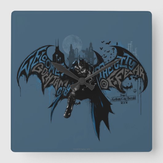 バットマンゴサムシティドリッ絵を描プグラフィック スクエア壁時計 (正面)