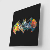 バットマンロゴネオン/80sグラフィティ スクエア壁時計 (傾斜)