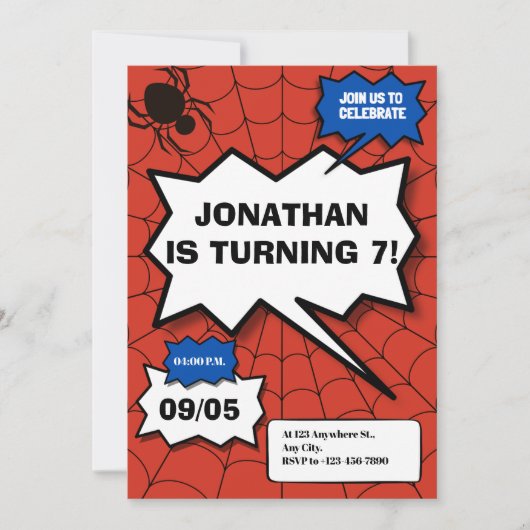 バットマン漫画スタイル子供の誕生日 招待状 (正面)