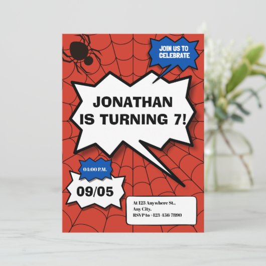 バットマン漫画スタイル子供の誕生日 招待状 (スタンド正面)