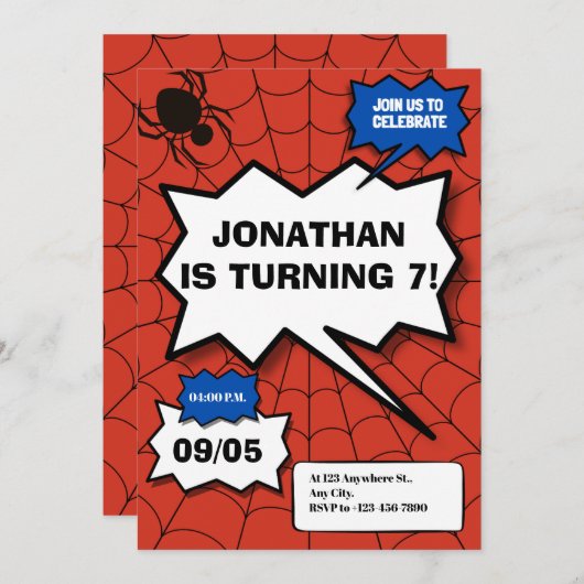 バットマン漫画スタイル子供の誕生日 招待状 (正面/裏面)